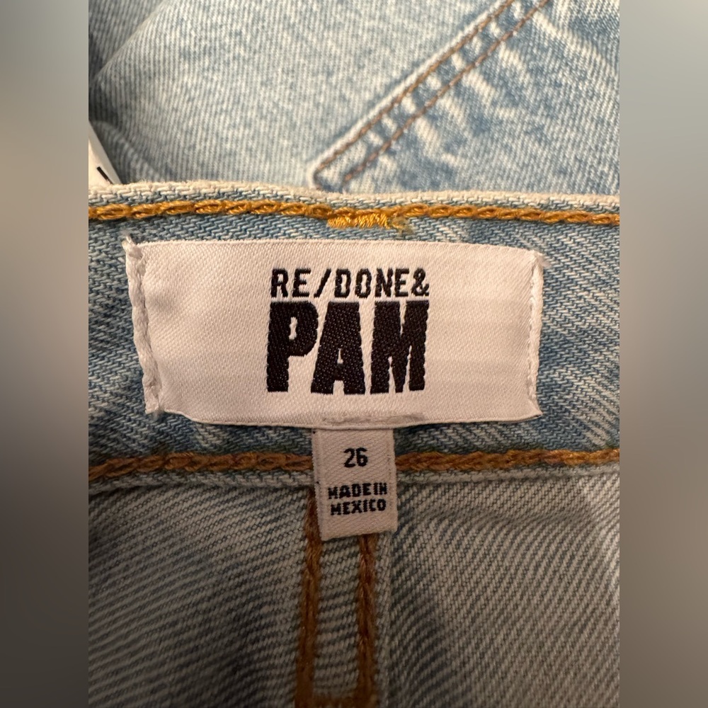 REDONE x Pam Anderson Mid Rise Wrap Denim Mini Skirt Maliblue Blue Size 26 - Picture 13 of 16